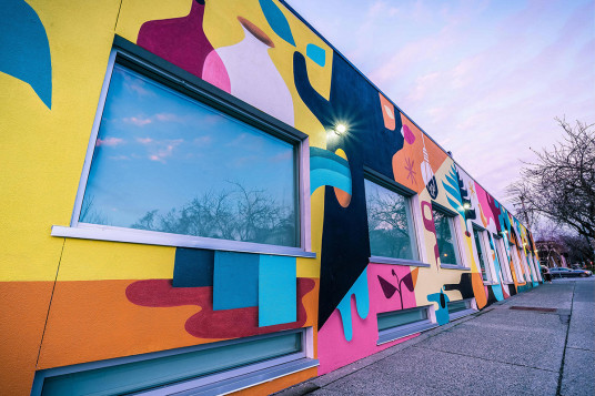 Atomic Cartoons Vancouver office colourful building mural